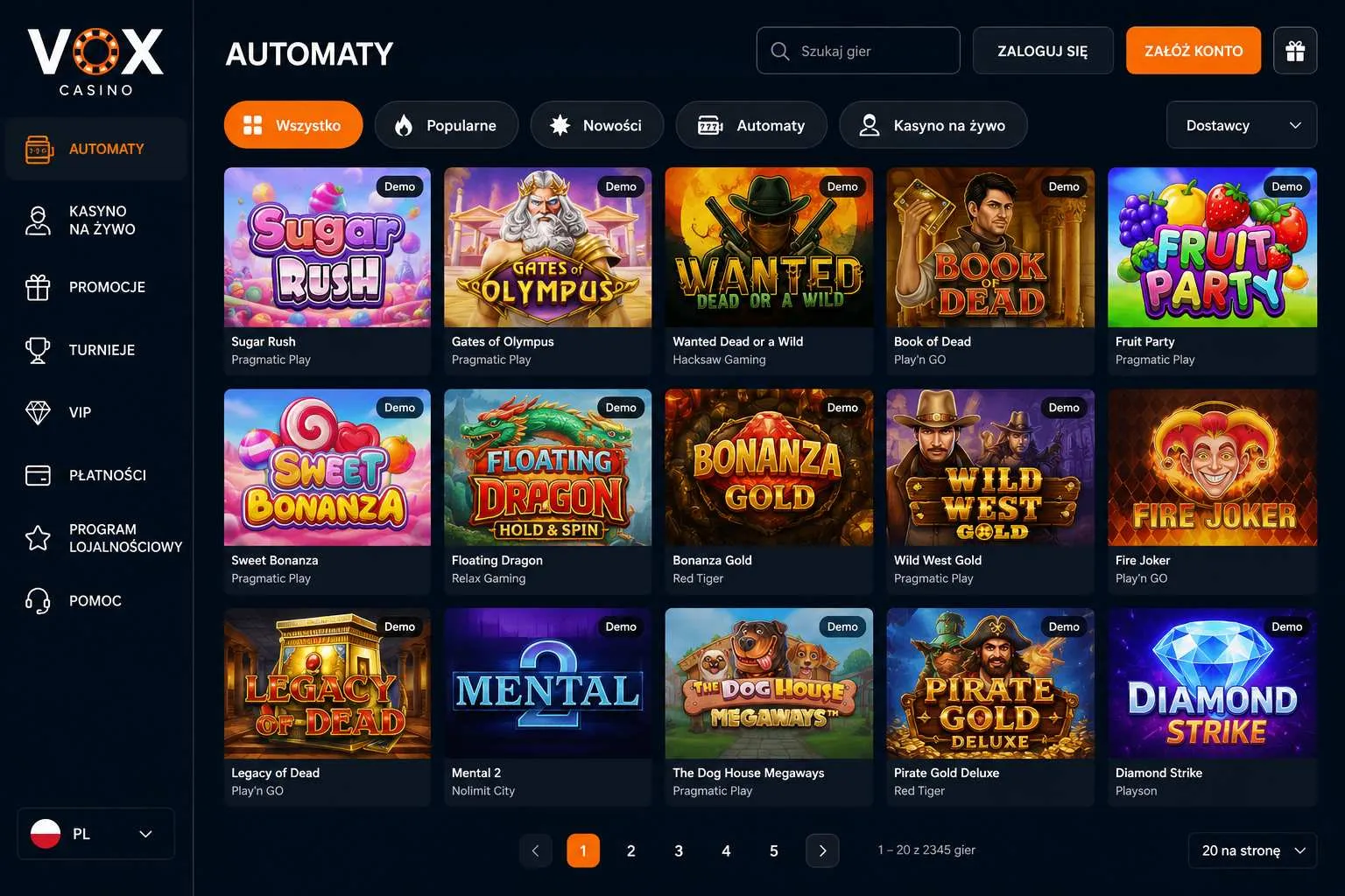 Automaty online w Vox Casino z trybem demo