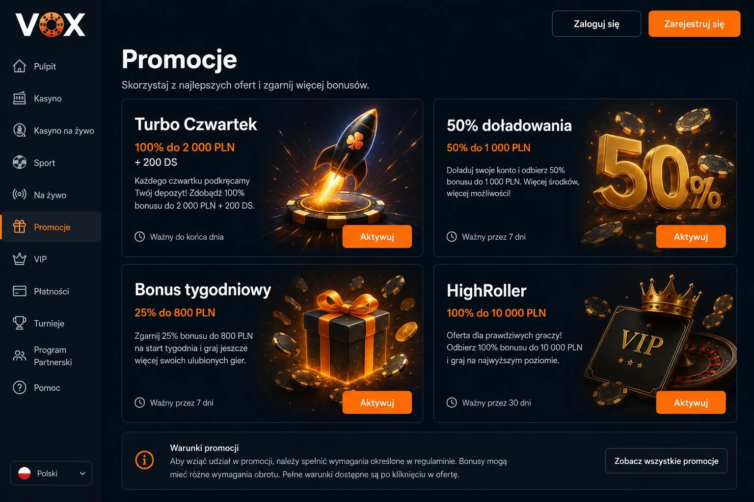 Cykliczne bonusy w Vox Casino